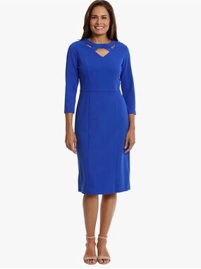 4. London Times • NWOT $155 Royal Blue Long Sleeve Dress PTP 18”-22”